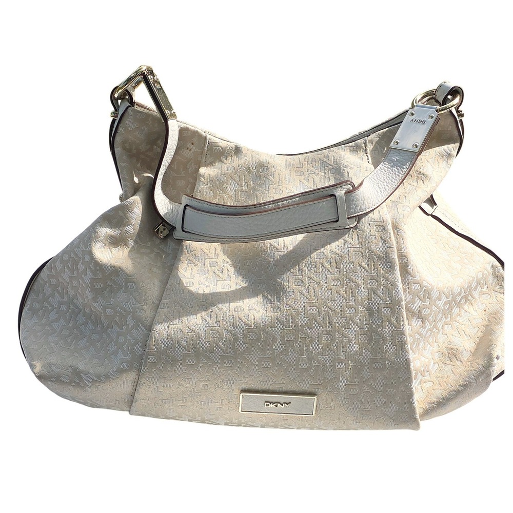DKNY Hobo Bag Womens Large‎ Cream Monogram Jacquard Leather